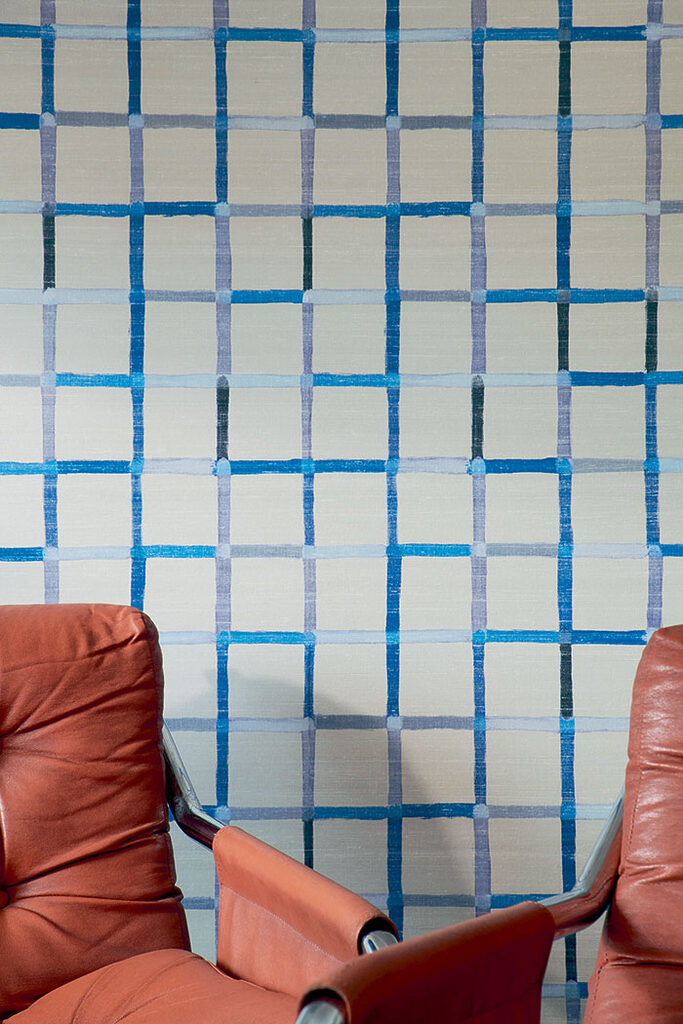papier peint quadrillage bleu sur blanc