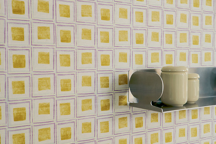 papier peint quadrillage jaune-violet