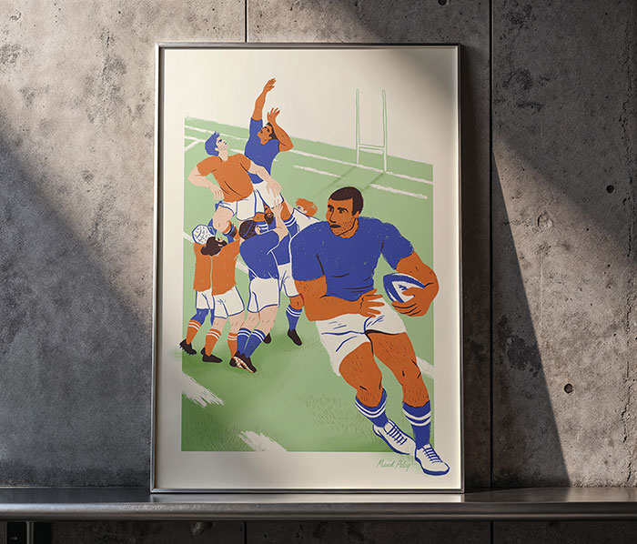 Shopping fête des pères avec une affiche Rugby de Maud Peloq