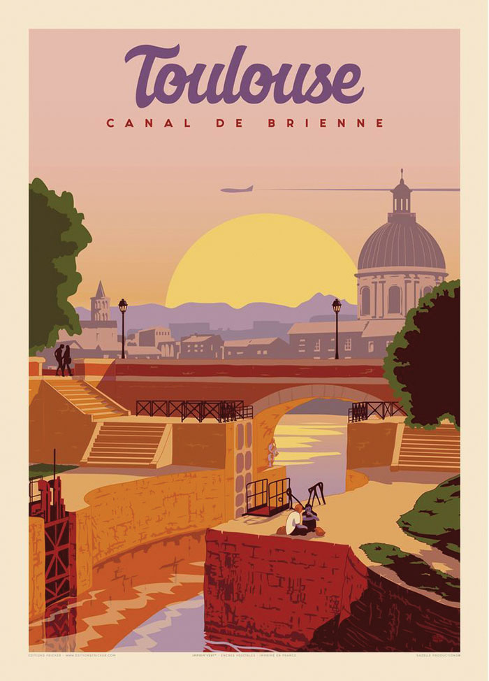 Affiche Toulouse, Le Canal de Brienne des Éditions Fricker chez Côté Cadre à Cugnaux